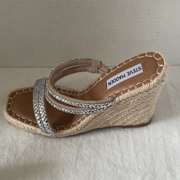 Steve Madden Silver Tan Wedge Sandals with Sparkling Straps - Picture 6 of 7